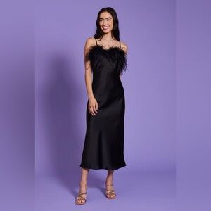 Lucy Paris Flora Feather Slip Dress in Black - Size S
